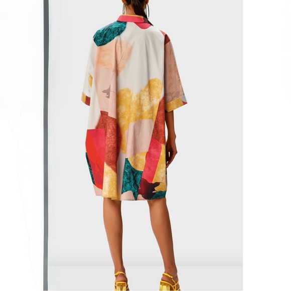 Zapelle Abstract Colorful Artsy Print Cotton Poplin Oversized Shirt Dress L 12 - Picture 2 of 10